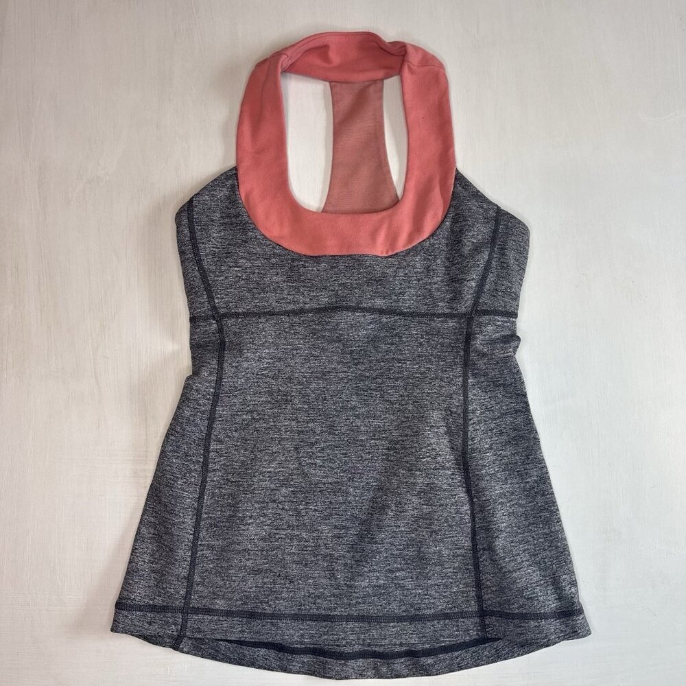 Lululemon Scoop Neck Tank Top Heathered Gray Coral Racerback Built-in Bra Yoga